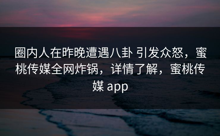 圈内人在昨晚遭遇八卦 引发众怒，蜜桃传媒全网炸锅，详情了解，蜜桃传媒 app